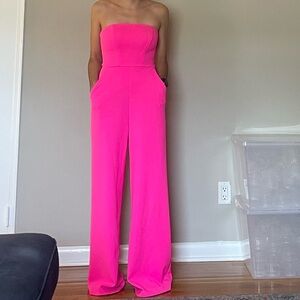Express Strapless Hot Pink Wide-Leg Jumpsuit